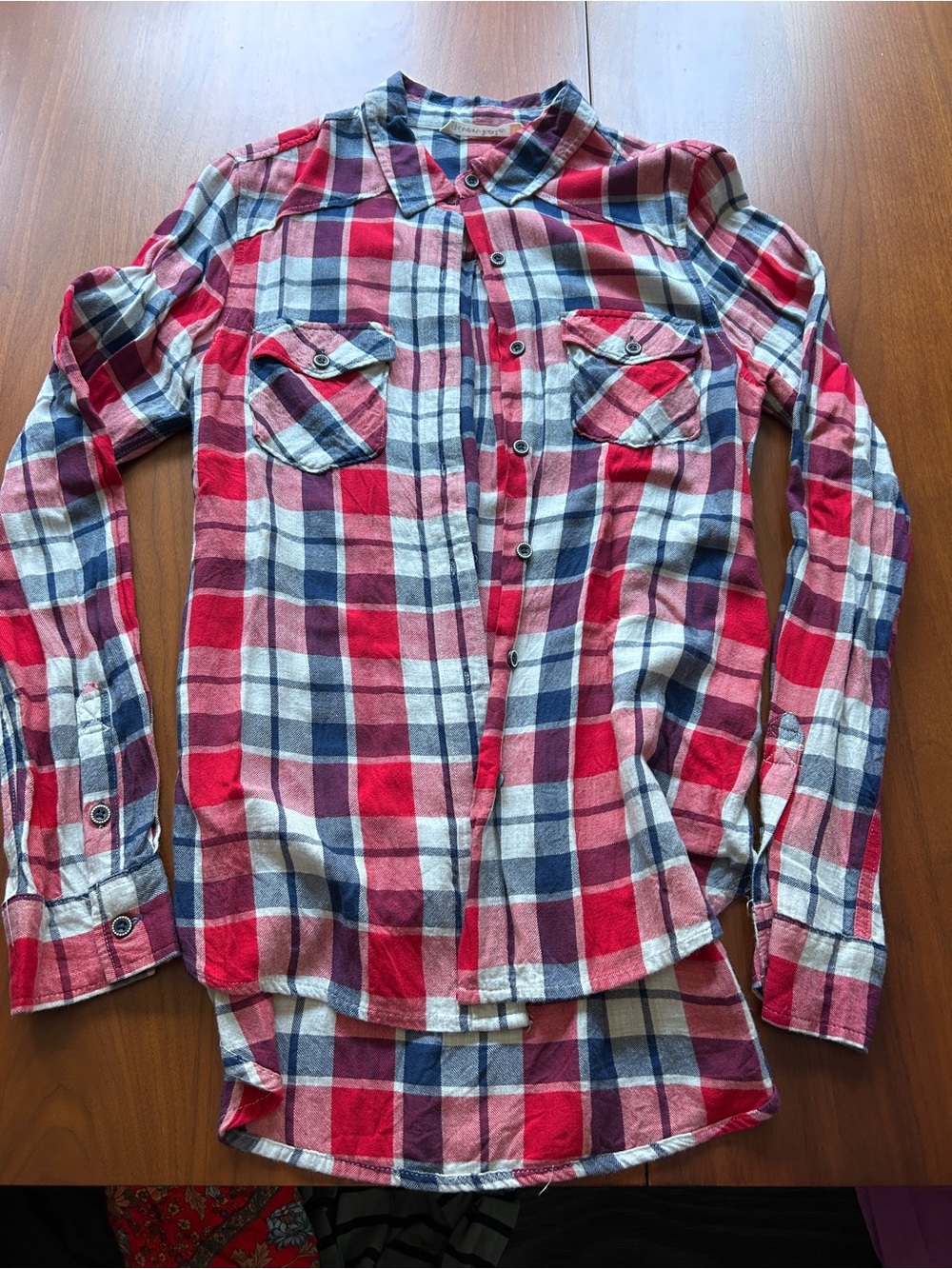 Given Kale XS Red and Navy Plaid Button-Front Shirt